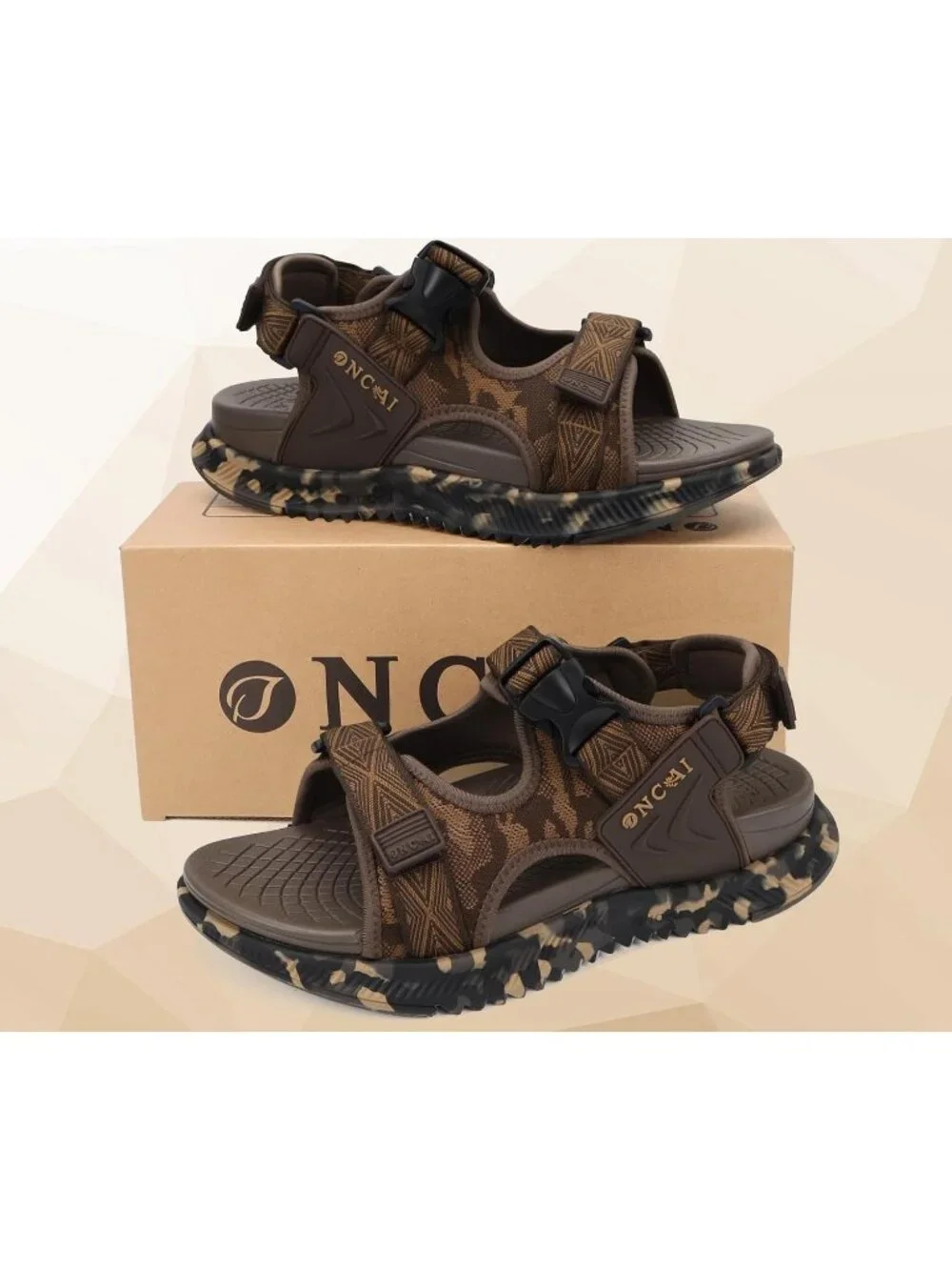 Mens Brown Camo Orthopedic Recovery Camouflage Mesh Athletic Hiking Sandal Shoes